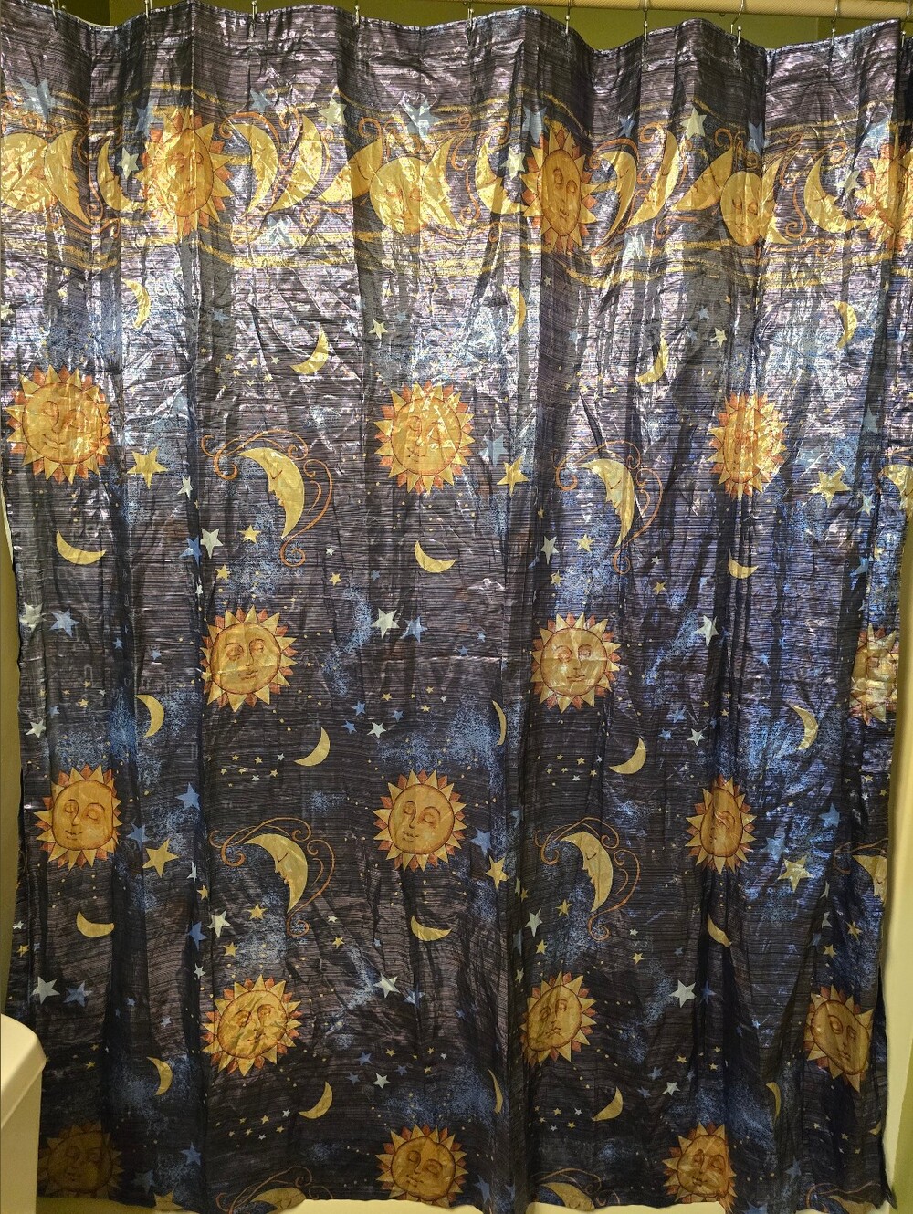Vintage 90s Celestial Sun Moon Shower Curtain